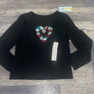 Girls Cat & Jack Black Long Sleeve Christmas  Sequin Flip Candy Cane Heart 6/7